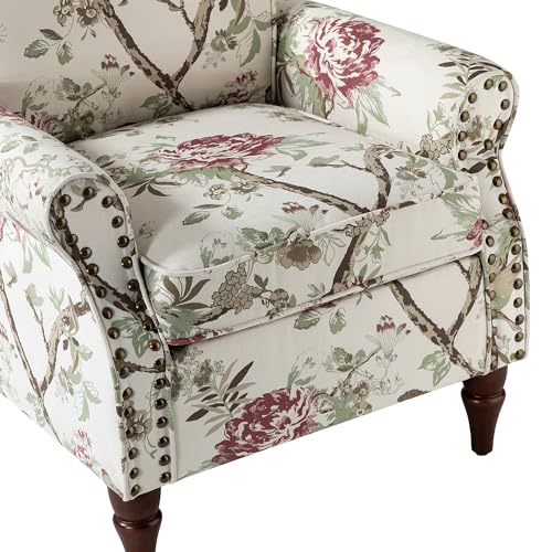 HULALA HOME Modern Wingback Accent Chair with Wood Legs & Removable Cushion, Comfy Upholstered Armchair with Nailhead Trim, Floral Pattern Single Sofa Chair for Living Room Bedroom, Blue - Image 56