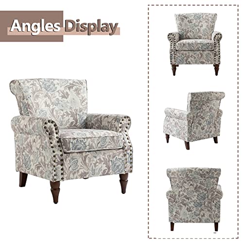 HULALA HOME Modern Wingback Accent Chair with Wood Legs & Removable Cushion, Comfy Upholstered Armchair with Nailhead Trim, Floral Pattern Single Sofa Chair for Living Room Bedroom, Blue - Image 33