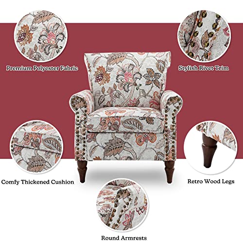 HULALA HOME Modern Wingback Accent Chair with Wood Legs & Removable Cushion, Comfy Upholstered Armchair with Nailhead Trim, Floral Pattern Single Sofa Chair for Living Room Bedroom, Blue - Image 16