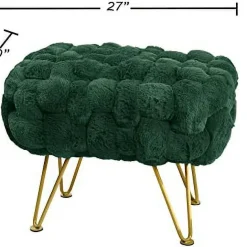 Alternative view of Pink Soft Faux  Ottoman Fuzzy Entryway Bench Seat 27x20x19 Sturdy Accent Coffee Table for Living Room Make up Vanity Fluffy Shoe Stool with Golden Legs for Bedroom Closet F