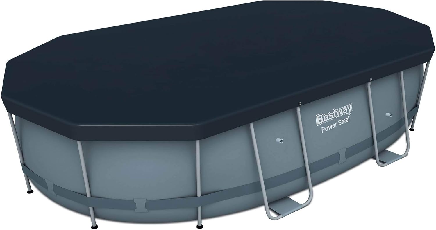 Bestway 56655E Power Steel 16ft x 10ft x 42in Outdoor Oval Frame Above Ground Swimming Pool Set with 1000 GPH Cartridge Filter Pump, Ladder, and Cover - Image 2