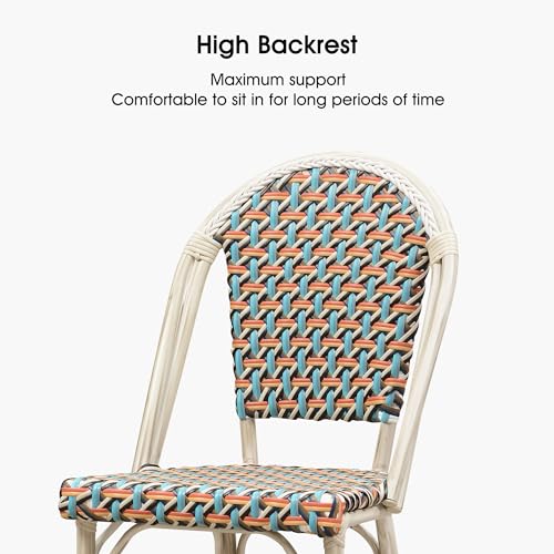 PURPLE LEAF French Counter Height Bar Stool Set of 2 25 White Print Finish Patio Bar Chairs with Back Rattan Bar Chairs French Bistro Set for Kitchen Outdoor Counter Stool Colorful - Image 4