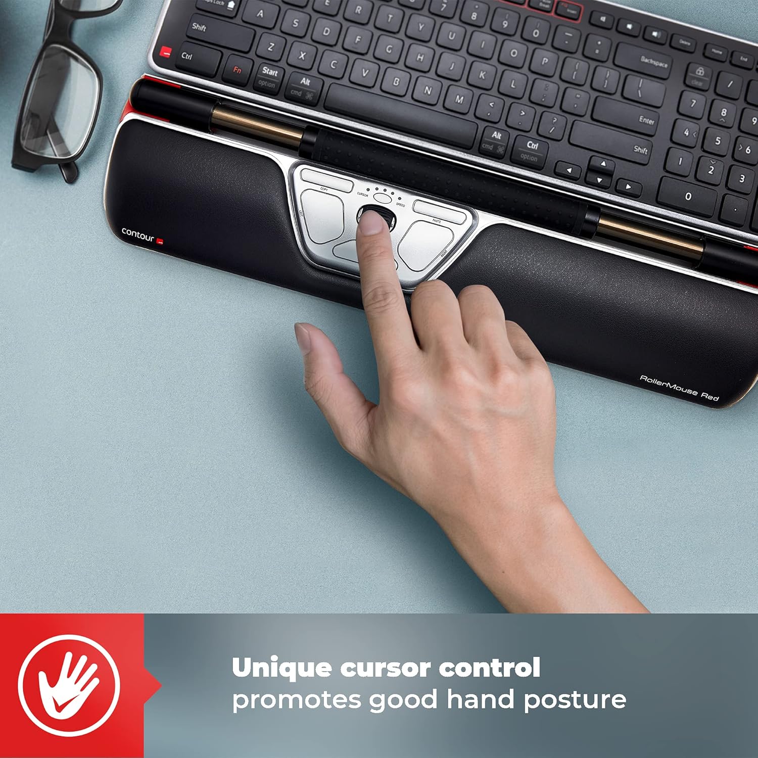 Contour Design RollerMouse Red Wireless – Wireless Ergonomic Mouse for Laptop and Desktop Computer Use – 2.4 GHz Ambidextrous Computer Mouse – Mac & PC Compatible - Image 4