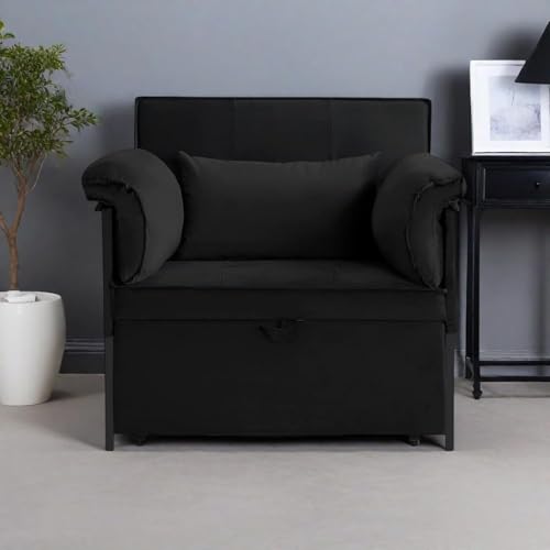 3 in 1 Sleeper Sofa Bed, Futon Sofa Bed for Living Room with Side Pocket, Black Sleepers Sofa Couch with Pullout Bed, Convertible Love Seat Sleepers Bed for Living Room, Bedroom, Small Space - Image 29