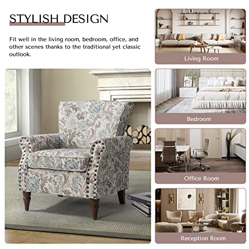 HULALA HOME Modern Wingback Accent Chair with Wood Legs & Removable Cushion, Comfy Upholstered Armchair with Nailhead Trim, Floral Pattern Single Sofa Chair for Living Room Bedroom, Blue - Image 35