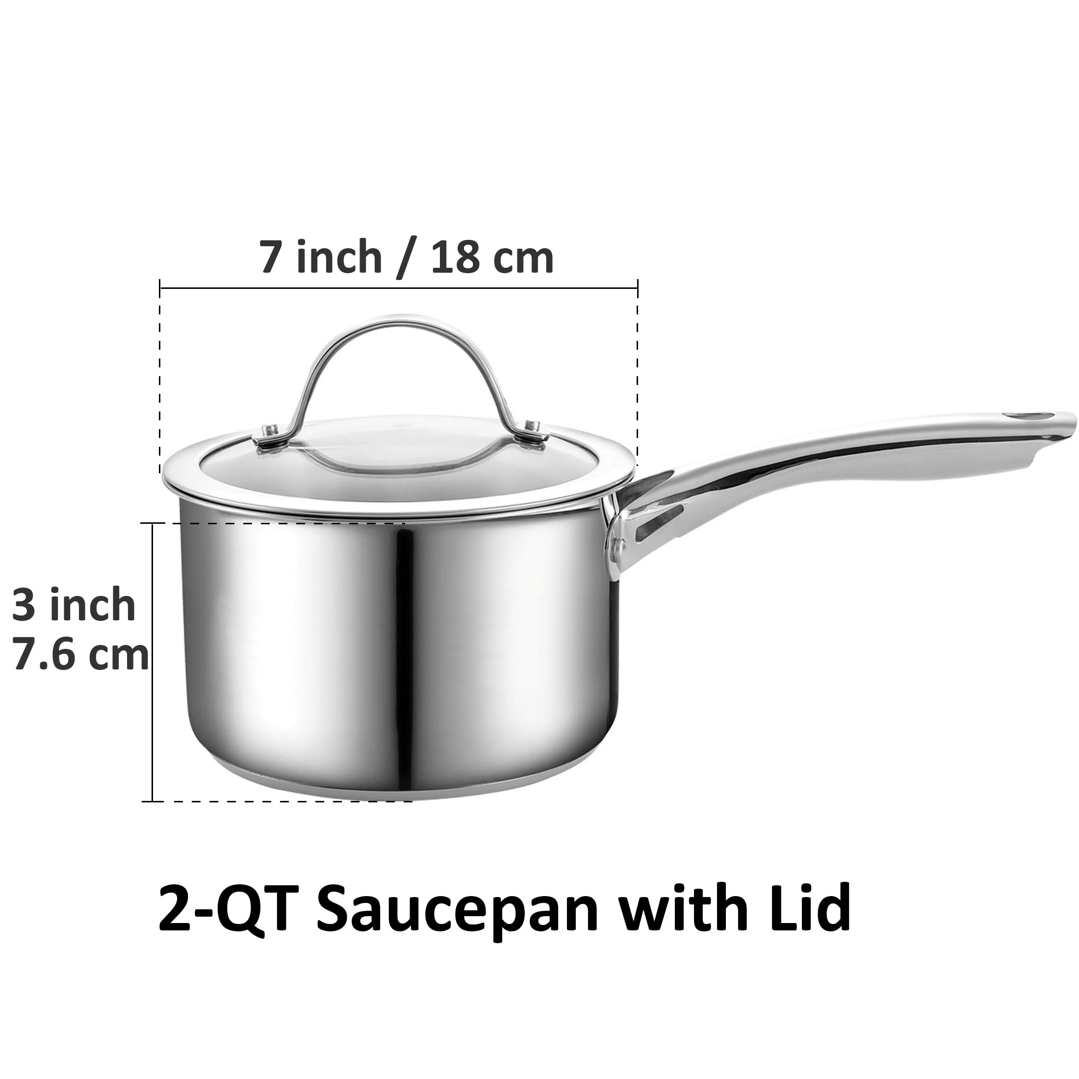 Cooks Standard Saucepan with Glass Lid, 2-Quart Classic Stainless Steel Sauce Pot, Silver - Image 3