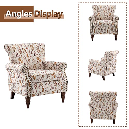 HULALA HOME Modern Wingback Accent Chair with Wood Legs & Removable Cushion, Comfy Upholstered Armchair with Nailhead Trim, Floral Pattern Single Sofa Chair for Living Room Bedroom, Blue - Image 4