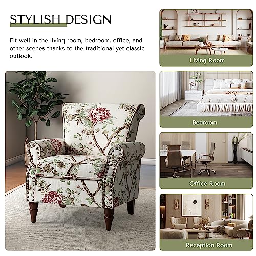 HULALA HOME Modern Wingback Accent Chair with Wood Legs & Removable Cushion, Comfy Upholstered Armchair with Nailhead Trim, Floral Pattern Single Sofa Chair for Living Room Bedroom, Blue - Image 54