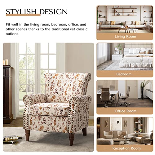 HULALA HOME Modern Wingback Accent Chair with Wood Legs & Removable Cushion, Comfy Upholstered Armchair with Nailhead Trim, Floral Pattern Single Sofa Chair for Living Room Bedroom, Blue - Image 7