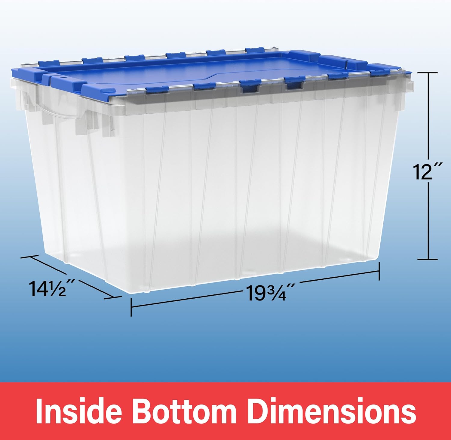 Akro-Mils KeepBox 12 Gallon Storage Container, Nesting and Stackable Plastic Storage Box with Lid Attached, Clear Tote for Garages, Closets, and Moving, 21-1/2 x 15 x 12-1/2, Clear/Blue, 6-Pack - Image 8