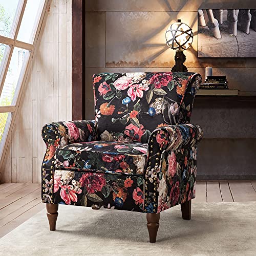 HULALA HOME Modern Wingback Accent Chair with Wood Legs & Removable Cushion, Comfy Upholstered Armchair with Nailhead Trim, Floral Pattern Single Sofa Chair for Living Room Bedroom, Blue - Image 2