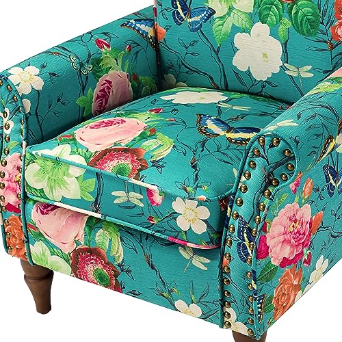 HULALA HOME Modern Wingback Accent Chair with Wood Legs & Removable Cushion, Comfy Upholstered Armchair with Nailhead Trim, Floral Pattern Single Sofa Chair for Living Room Bedroom, Blue - Image 29