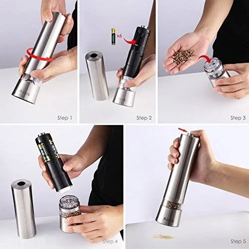 Aicok Stainless Steel Electronic Salt and Pepper Grinder Set with Adju - Image 5