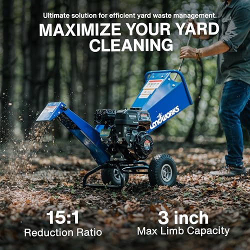 Landworks Wood Chipper Shredder Mulcher, Heavy Duty, 7 HP Gas Powered, Compact Rotor Assembly, 3 Inch Max Capacity - Image 2