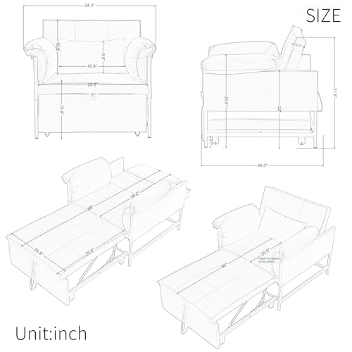 3 in 1 Sleeper Sofa Bed, Futon Sofa Bed for Living Room with Side Pocket, Black Sleepers Sofa Couch with Pullout Bed, Convertible Love Seat Sleepers Bed for Living Room, Bedroom, Small Space - Image 27