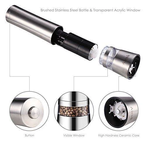 Aicok Stainless Steel Electronic Salt and Pepper Grinder Set with Adju - Image 6
