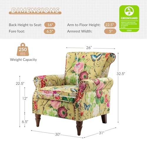 HULALA HOME Modern Wingback Accent Chair with Wood Legs & Removable Cushion, Comfy Upholstered Armchair with Nailhead Trim, Floral Pattern Single Sofa Chair for Living Room Bedroom, Blue - Image 20